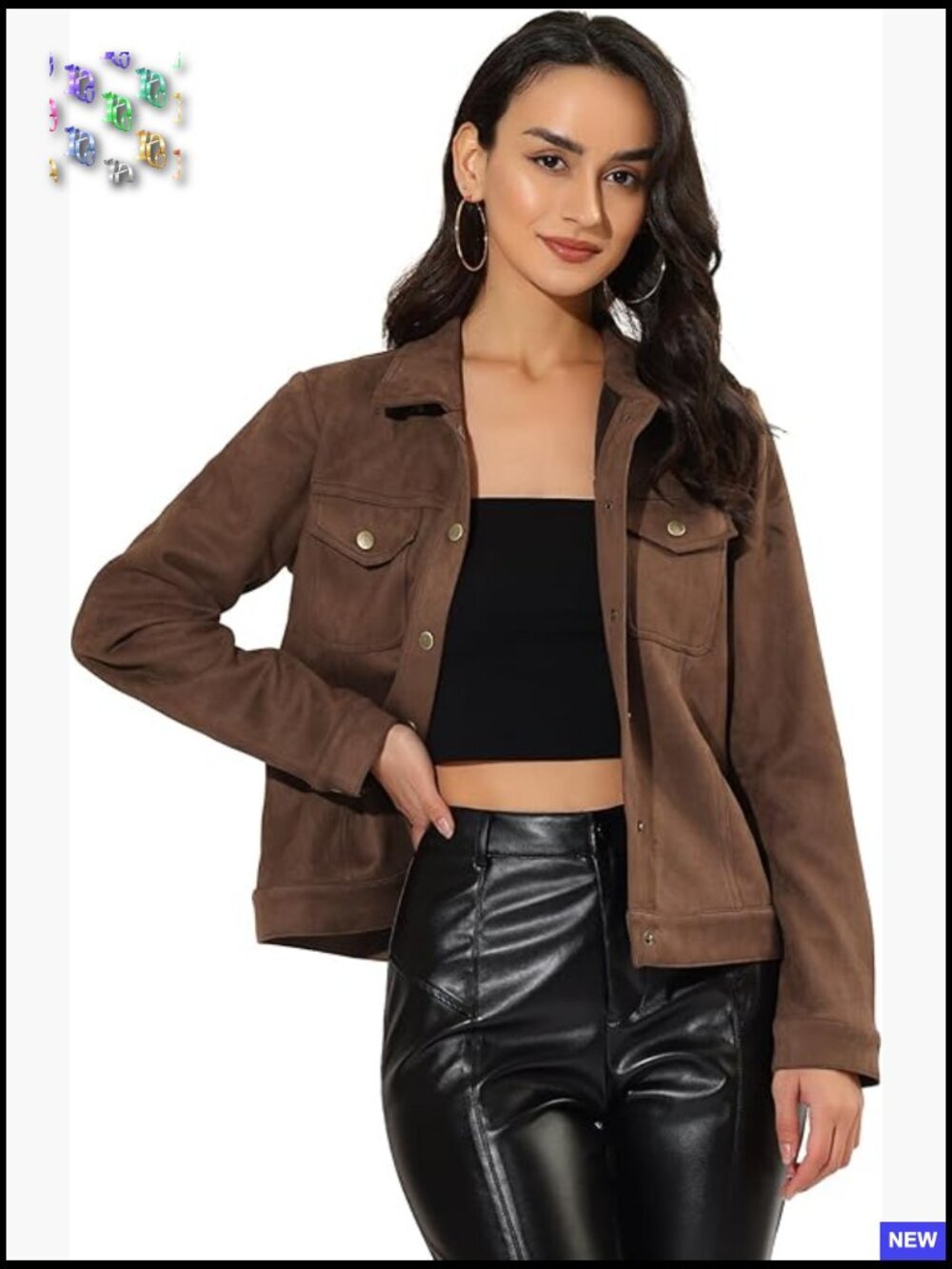 Faux Suede Shacket Snap Button Flap Pockets Turn-Down Collar Western Jacket